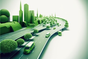 Modern green sustainable highway with green paint on a white clean background. Generative AI