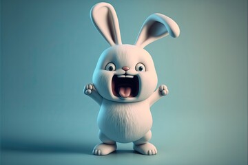 Generative AI Cute 3D Cartoon rabbit character - obrazy, fototapety, plakaty