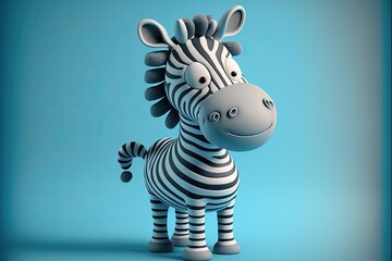 Generative AI Cute 3D Cartoon zebra character - obrazy, fototapety, plakaty