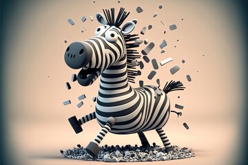 Generative AI Cute 3D Cartoon zebra character - obrazy, fototapety, plakaty