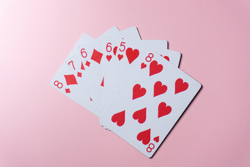 Valentines day concept, playing cards with red hearts for valentines the day of love. 