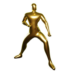 3D Render Gold Stickman Karate Pose in Stance with Arms Straight Close to Knees - Perfect Visual for Martial Arts Enthusiasts