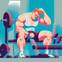 Tired muscular man at the gym. 