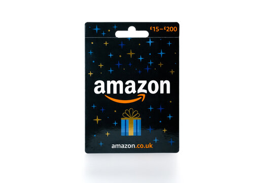 Amazon Gift Card isolated on white. High quality, close up image. Stafford, United Kingdom, January 24, 2023