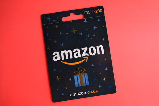Amazon Gift Card close up image. Copy space. Stafford, United Kingdom, January 24, 2023
