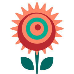 Geometric Flower clipart. 70s retro set of cliparts style. Simple Vector collection of illustration. Png with transparent background