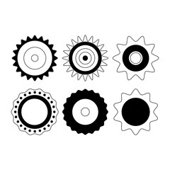 Geometric Flower clipart. Black and white outline set of cliparts. Simple Vector collection of illustration