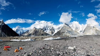 Fotobehang Gasherbrum Broad peak and K2 mountain from Concordia campsite, K2 base camp trek, Karakoram, Pakistan