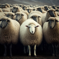Flock of sheep staring in the same direction