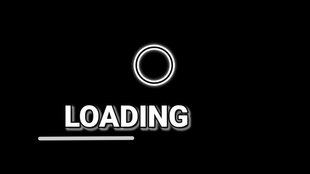 Animated illustration motion word loading with line arrow and spin circle in black background