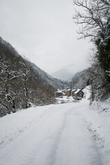dangerous mountain road due to winter conditions
