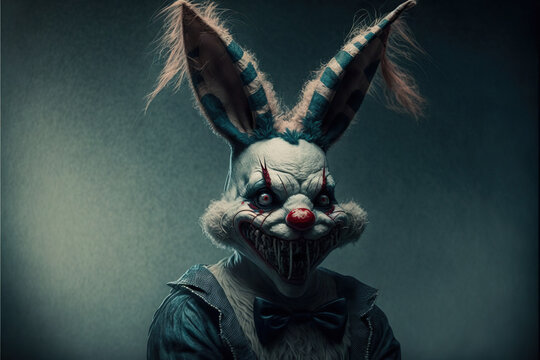 Created with Generative AI technology. Evil clown head. Animals looking like horror demon.