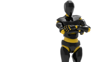 Detailed appearance of the white-blue AI robot under white background. Concept 3D CG of automatic operation, optimization and block chain. PNG file format.