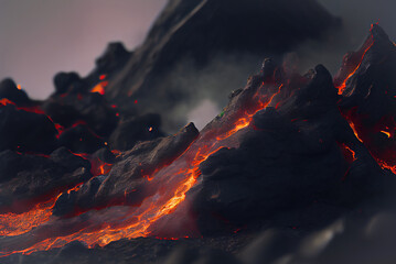 Volcanoes erupting lava