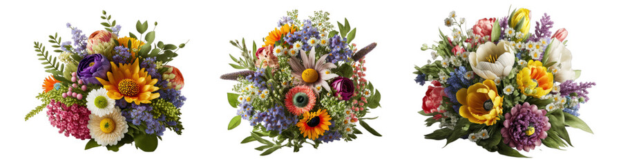Flower arrangement or bouquet colorful spring flowers isolated on transparent background.