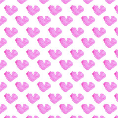 seamless hand-painted watercolor pink hearts pattern on pink background