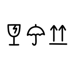 packaging symbols doodle icon, vector color line illustration