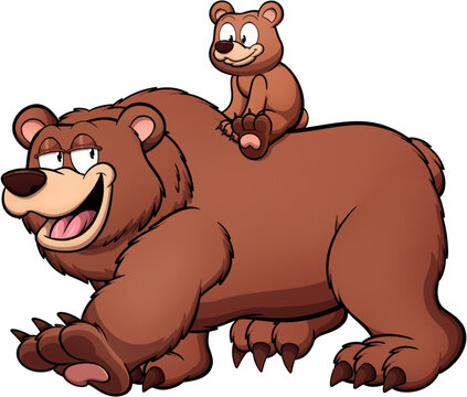Cute Father Bear With Kid. Vector clip art illustration with simple gradients.