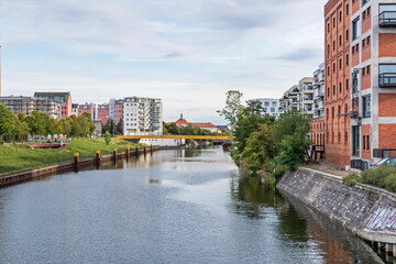 View from the Kieler bridge at Kieler Eck and the Berlin-Spandau shipping canal in Berlin, Germany