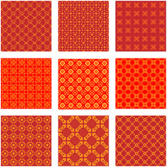 Set of  red and yellow decorative seamless  patterns suitable for weddings