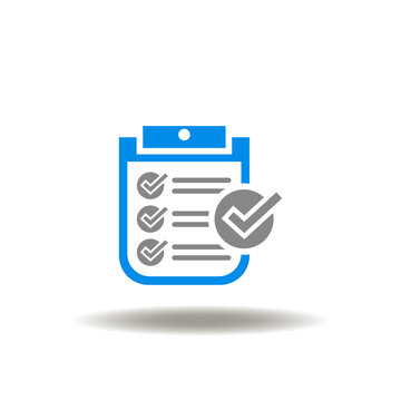 Vector illustration of checklist and check mark. Icon of regulation. Symbol of compliance.