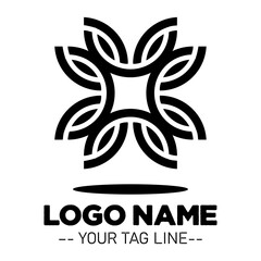 simple Geometric logo design in black and white color  create with bassic shape fo traditional ethnic pattern 