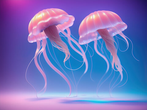 Beautiful multi-colored jellyfish. Generative AI