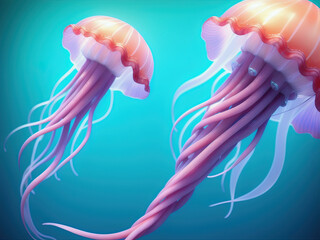 Obraz na płótnie Canvas Beautiful multi-colored jellyfish. Generative AI