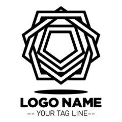 simple Geometric logo design in black and white color  create with bassic shape fo traditional ethnic pattern 
