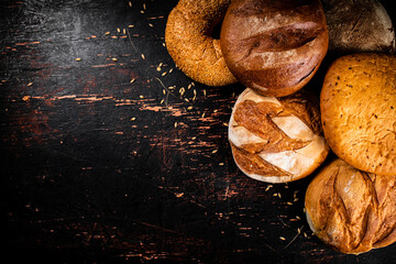 A variety of delicious bread on the table. 