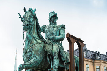 Karl XIV Johans statue near the royal palace in gamla stan
