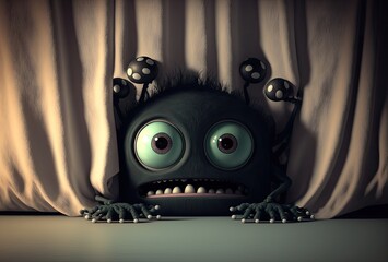  cute black monster who prying under a bed,generative ai - obrazy, fototapety, plakaty