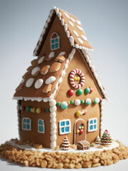 Christmas house made from ginger cookies. Generative AI