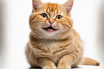 closeup a cat is smiling on white background, Made by AI,Artificial intelligence