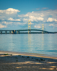 Mackinac Bridge from Mackinac City beach Lake Huron