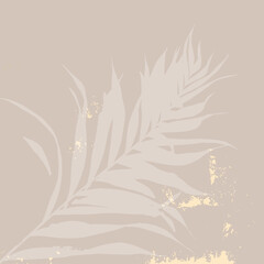 Abstract floral beige tropical leaves background with a touch of gold foil texture