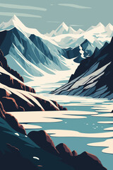 iceberg in north sea or arctic ocean, glaciers landscape vector illustration - obrazy, fototapety, plakaty