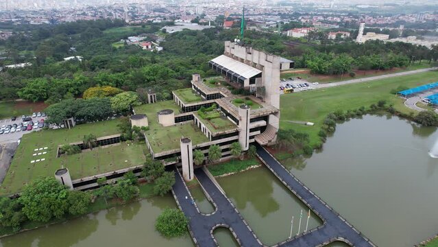 Sorocaba, Brazil - 01, 2023: Aerial view of Sorocaba City Hall, Brazil. Park with city sights.