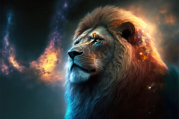 Lion in the Galaxy Universe | Midjourney Generative AI