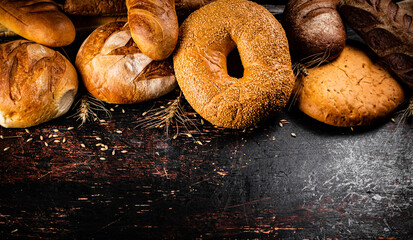 Different types of bread with spikelets.
