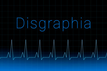 Disgraphia disease. Disgraphia logo on a dark background. Heartbeat line as a symbol of human disease. Concept Medication for disease Disgraphia.