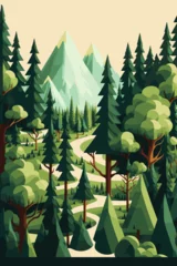 Fototapeten landscape green forest, pine trees in wilderness of a national park vector illustration © Vibrands Studio