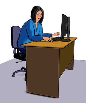 recommend clip art: office worker working on computer desk office table clip art 3D illustration