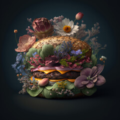Obraz na płótnie Canvas Flower hamburger - Floral burger