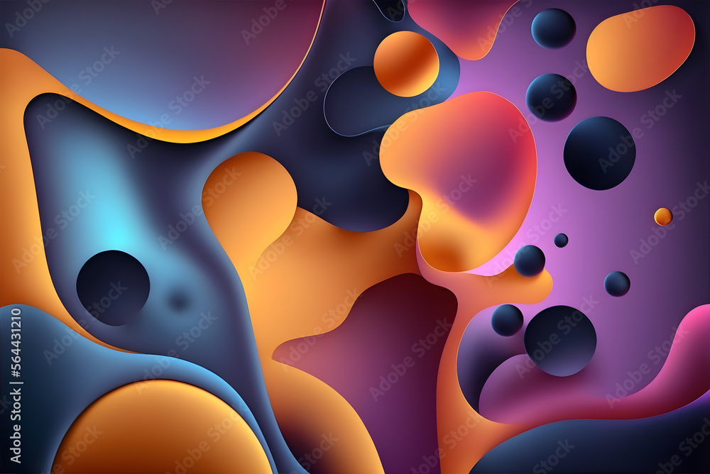 Poster background of fluid waves of bright colors and overlapping lines