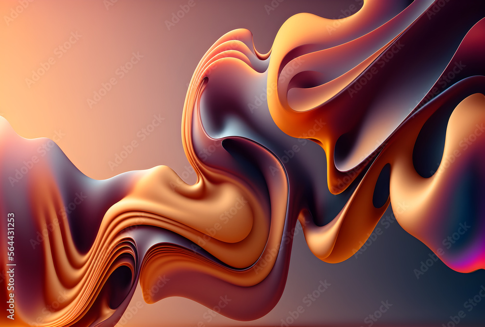 Poster background of fluid waves of bright colors and overlapping lines