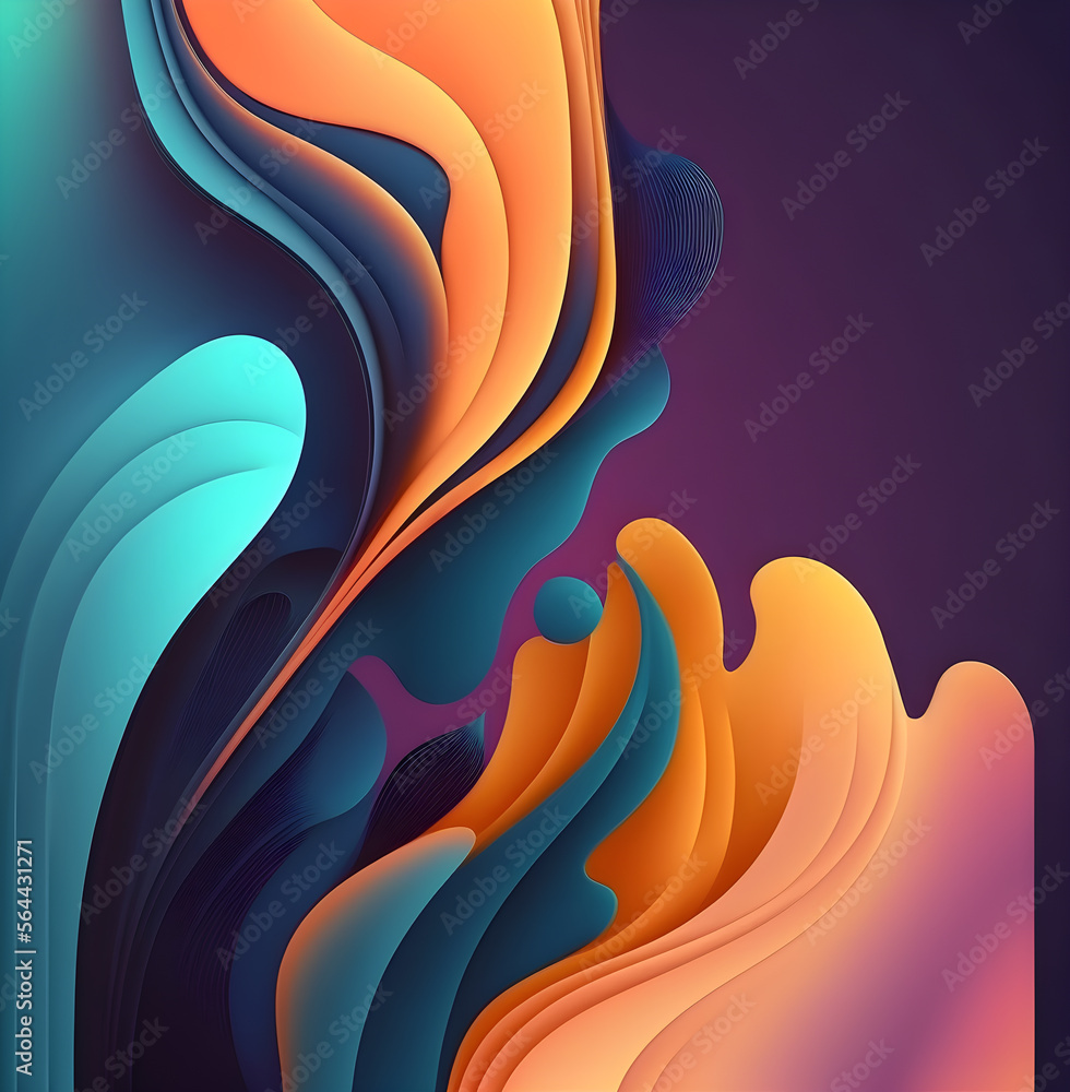 Poster background of fluid waves of bright colors and overlapping lines