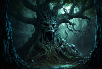 Fantasy forest tree spirit  AI Generative	