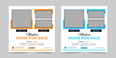 Modern Real estate house sale and home rent advertising square Social media post and corporate promotion ads discount web banner vector template design.