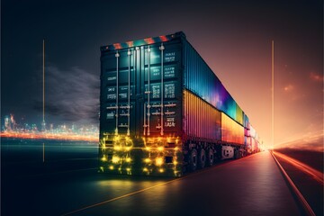 Fototapeta na wymiar Containers transportation logistics, international cargo shipping, freight transportation. Generative AI.